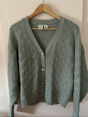 Joie Cable-Knit V-Neck Cardigan - Sage Green